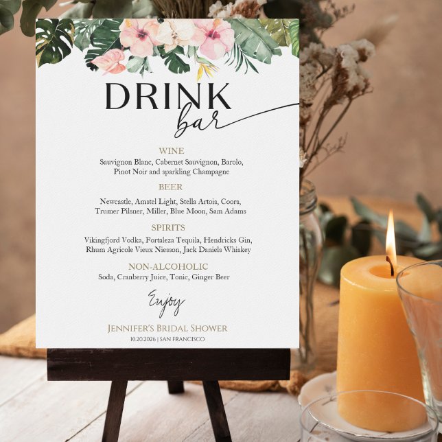 Tropical Floral Bridal Shower Drinks Menu Sign (Creator Uploaded)