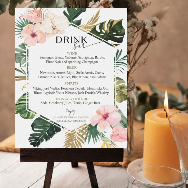 Tropical Floral Bridal Shower Drinks Menu Sign (Creator Uploaded)