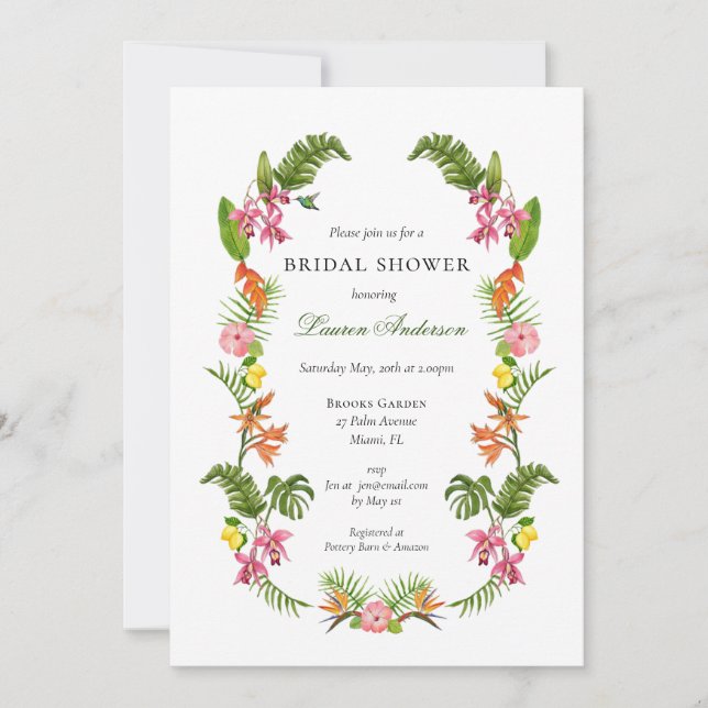 Tropical Floral Bridal shower  Invitation (Front)
