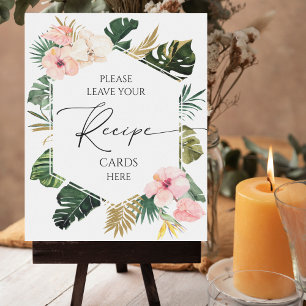 Tropical Floral Bridal Shower Recipe Cards Sign
