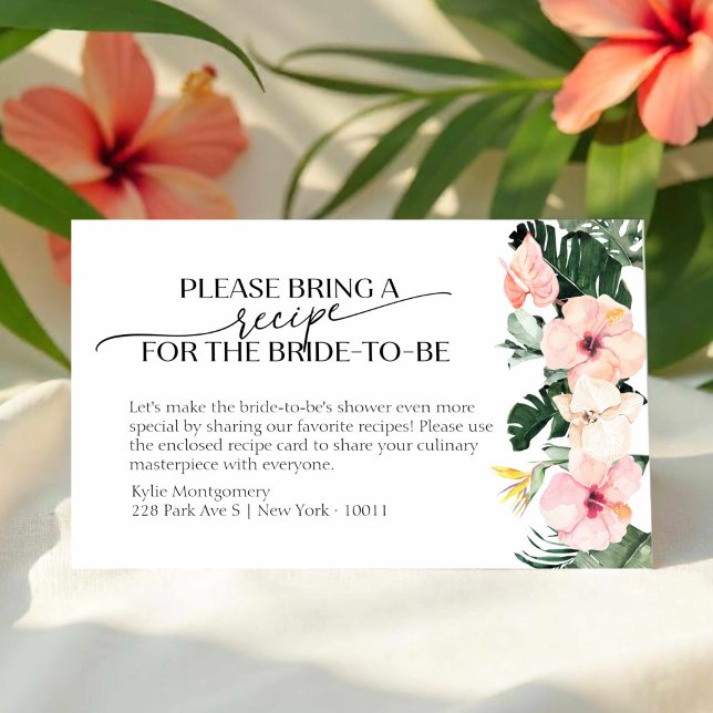 Tropical Floral Bridal Shower Recipe Request Enclosure Card (Creator Uploaded)