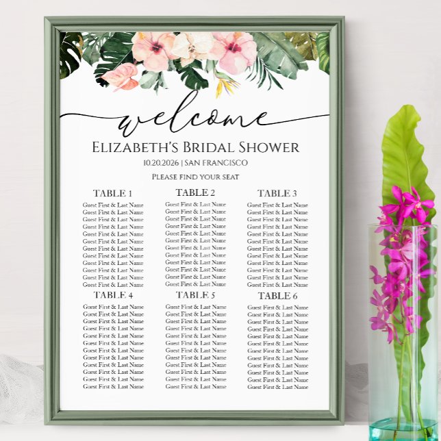 Tropical Floral Bridal Shower Seating Charts (Creator Uploaded)