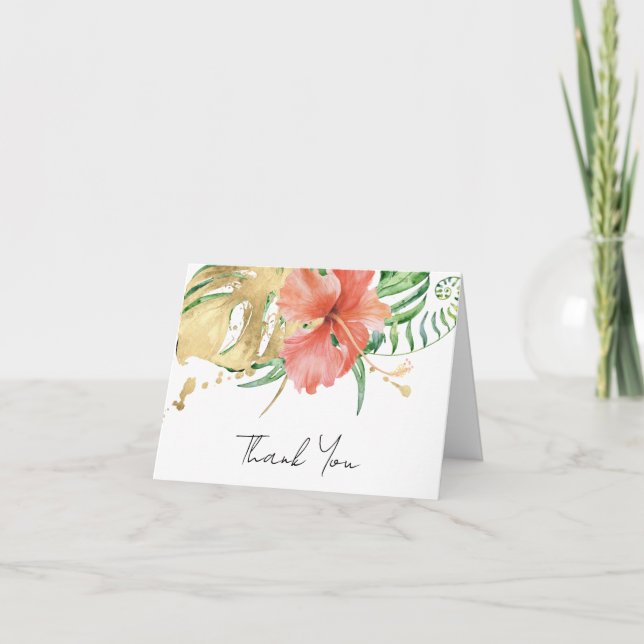 Tropical Floral Bridal Shower Thank You Card (Front)