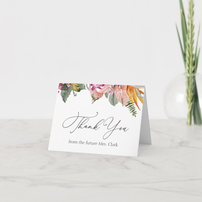 Tropical Floral Bridal Shower Thank You Card (Front)