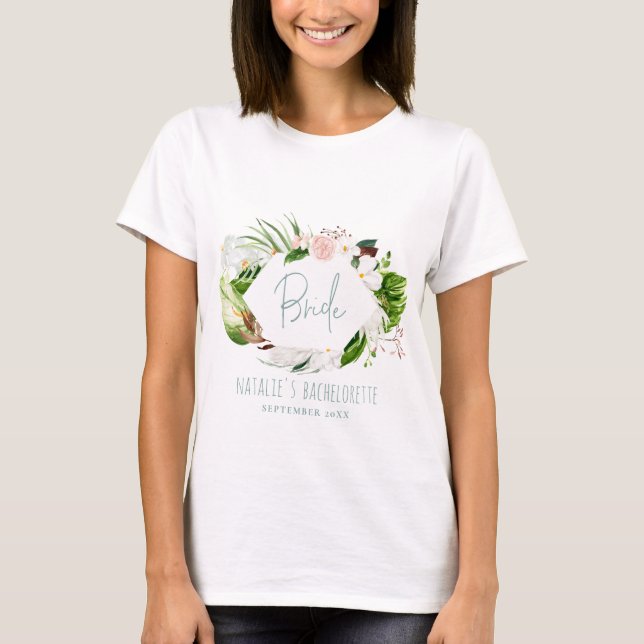Tropical floral bride bachelorette T-Shirt (Front)