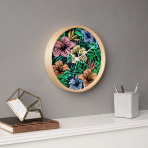 Tropical Floral Bright Colors Clock