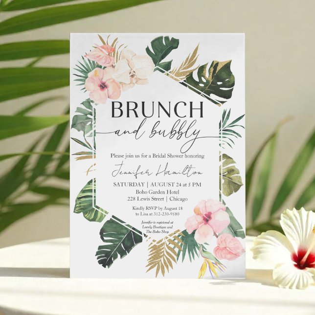 Tropical Floral Brunch and Bubbly Bridal Shower Invitation (Creator Uploaded)