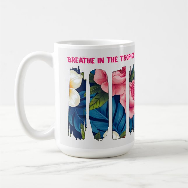 Tropical Floral Brush effect Coffee Mug (Left)