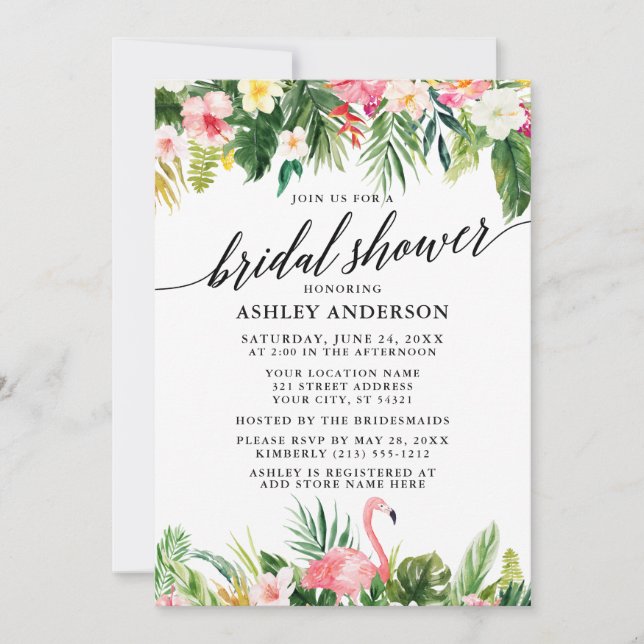 Tropical Floral Calligraphy Bridal Shower Invitation (Front)