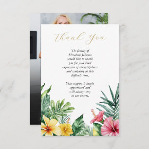 Tropical Floral Celebration Of Life Funeral Photo Thank You Card