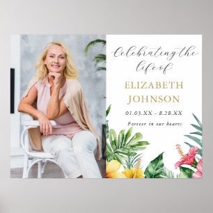 Tropical Floral Celebration Of Life Welcome Sign
