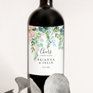 Tropical Floral Cheers Wedding Wine Labels