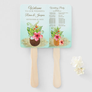 Tropical Floral Coconut Pineapple Wedding Party Hand Fan