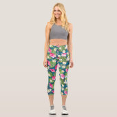 Tropical Floral Colourful Girly Watercolor Pattern Capri Leggings (Front)
