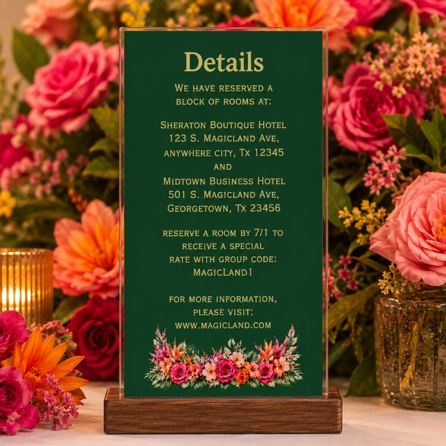 Tropical Floral Colourful | Hibiscus & Greenery Invitation (#weddingcardtemplate #weddingdetailscard #accommodationcard #hotelinformationcard #editablecard)