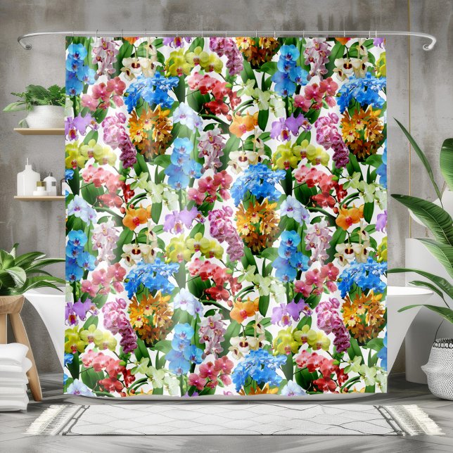 Tropical Floral Colourful Orchids Summer Shower Curtain (Creator Uploaded)