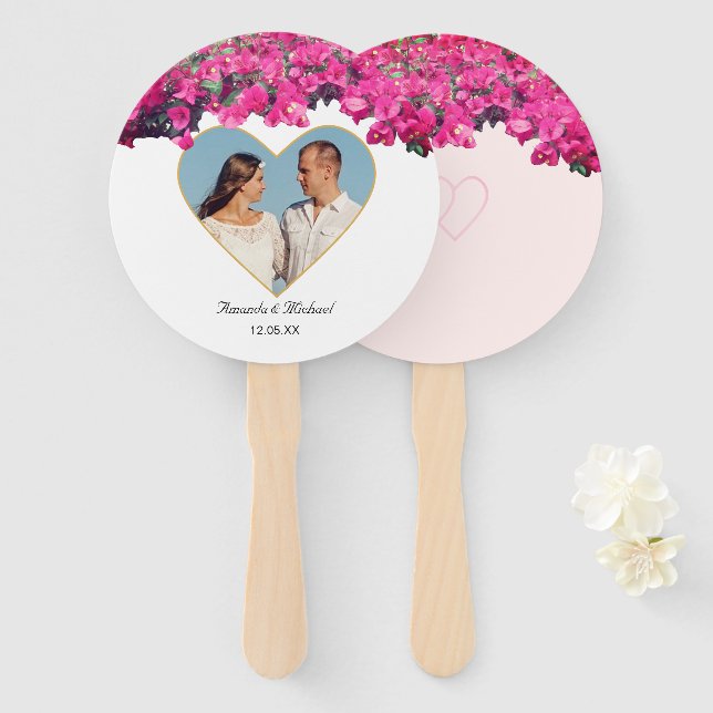 Tropical Floral Customisable Picture Wedding Hand Fan (Front and Back)