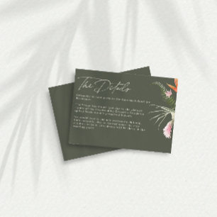 Tropical Floral Dark Green Wedding Details Enclosure Card
