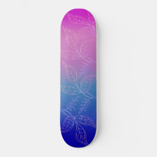 Tropical Floral Dark Ombre Raspberry Teal Blue Skateboard