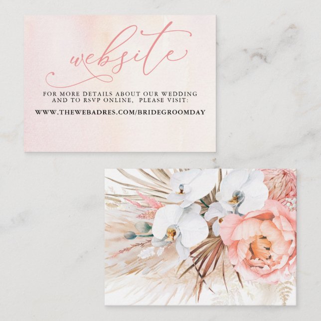 Tropical Floral Desert Wedding Website Card (Front/Back)