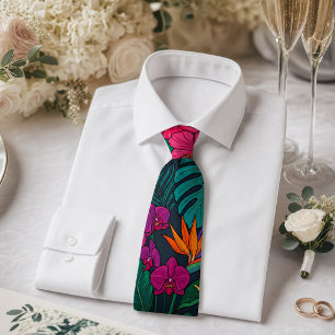Tropical Floral Design Hibiscus & Greenery Tie