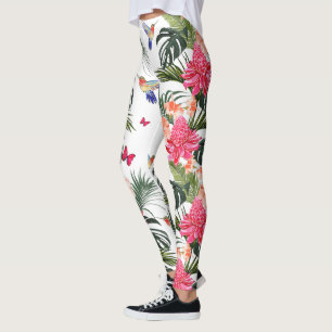Tropical Floral Design, Hummingbirds, Butterflies Leggings