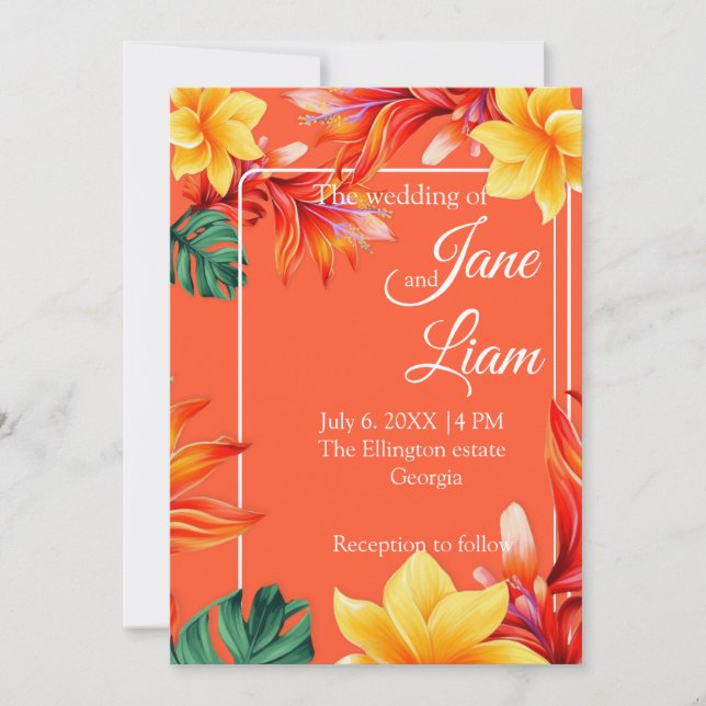 Tropical floral design  invitation (Front)