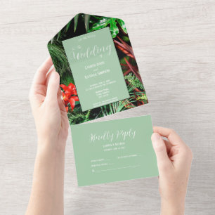Tropical Floral, Earthy Colours, Modern, Wedding All In One Invitation