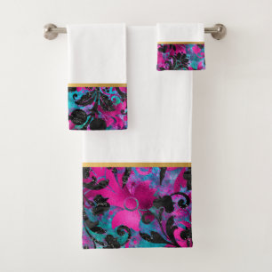 TROPICAL FLORAL ELEGANCE WHITE BATHROOM TOWEL SET