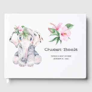 Tropical Floral Elephant Girl Baby Shower Guest Book