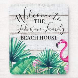 Tropical Floral Family Name Beach House Welcome  Mouse Pad