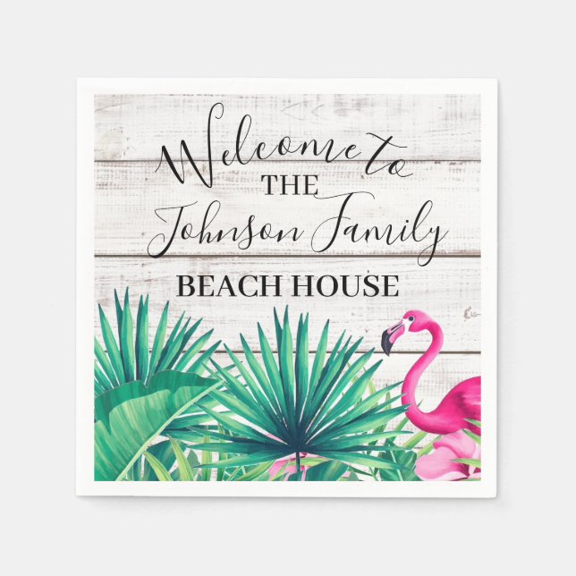 Tropical Floral Family Name Beach House Welcome  Napkin (Front)