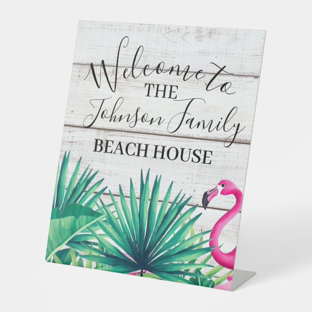 Tropical Floral Family Name Beach House Welcome  Pedestal Sign (Front)