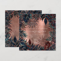 Tropical Floral Fern Leafs Framed Copper Teal Navy