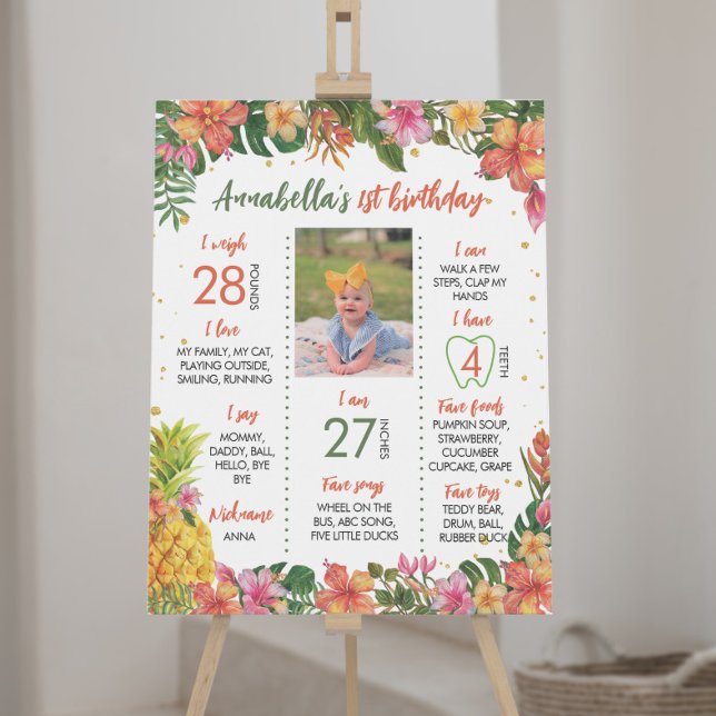 Tropical Floral First Birthday Milestone Sign (Creator Uploaded)