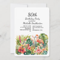 Tropical Floral Flamingo 80th Birthday