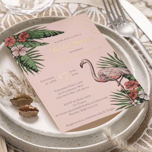 Tropical Floral Flamingo Coral Bridal Shower Gold 