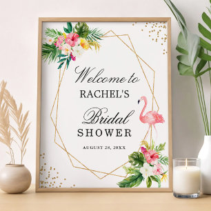 Tropical Floral Flamingo Gold Bridal Shower Sign