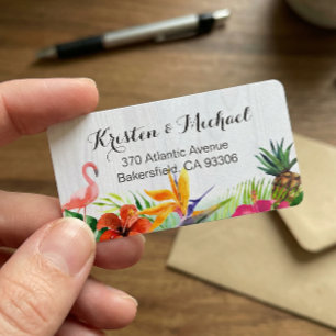 Tropical Floral Flamingo Pineapple Rustic Wood Label