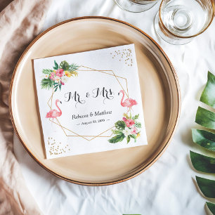 Tropical Floral Flamingos Wedding Mr. and Mrs. Napkin