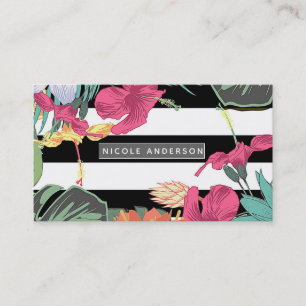Tropical Floral Flowers Leaves Chic Botanical Business Card