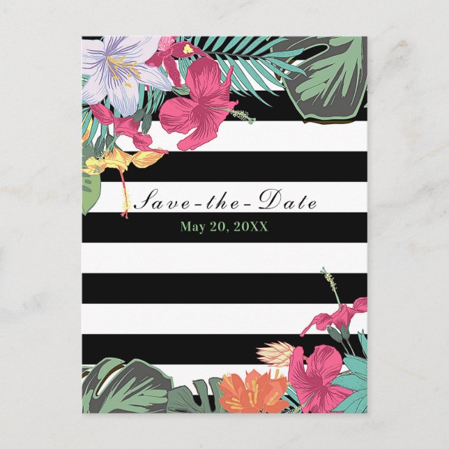 Tropical Floral Flowers Leaves Chic Save the Date Announcement Postcard (Front)