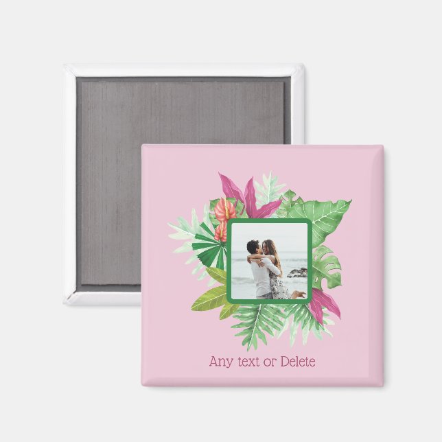 Tropical Floral Frame Custom Photo and Text Magnet (Front/Back)