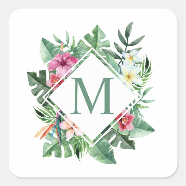 Tropical Floral Frame Monogram | Sticker (Front)