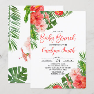 Tropical Floral Frame Watercolor Baby Brunch Invitation