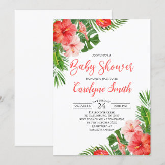 Tropical Floral Frame Watercolor Baby Shower Invitation