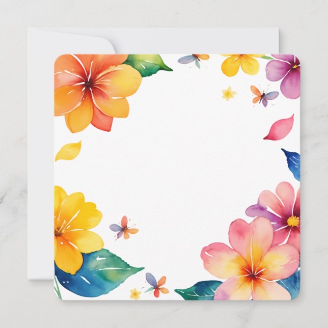 Tropical Floral Frame Watercolor PNG Background Invitation (Front)