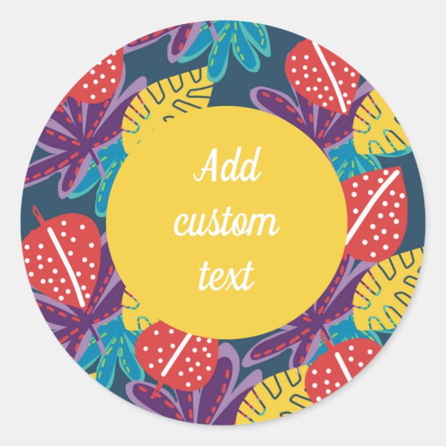 Tropical floral fun colourful classic round sticker (Front)