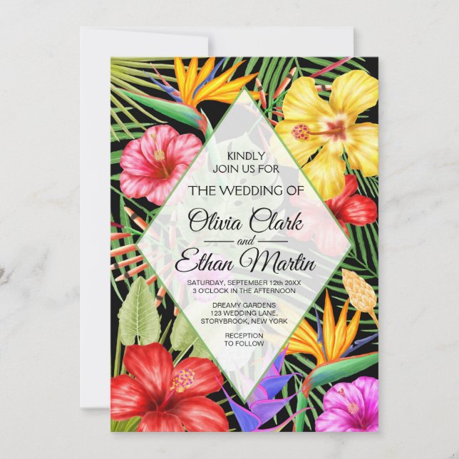 Tropical Floral Garden Geometric Invitation (Front)