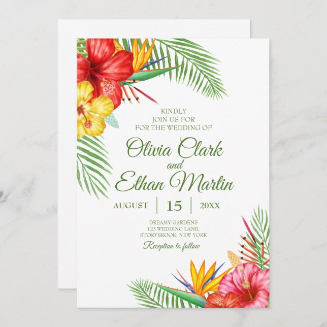Tropical Floral Garden Invitation (Front/Back)